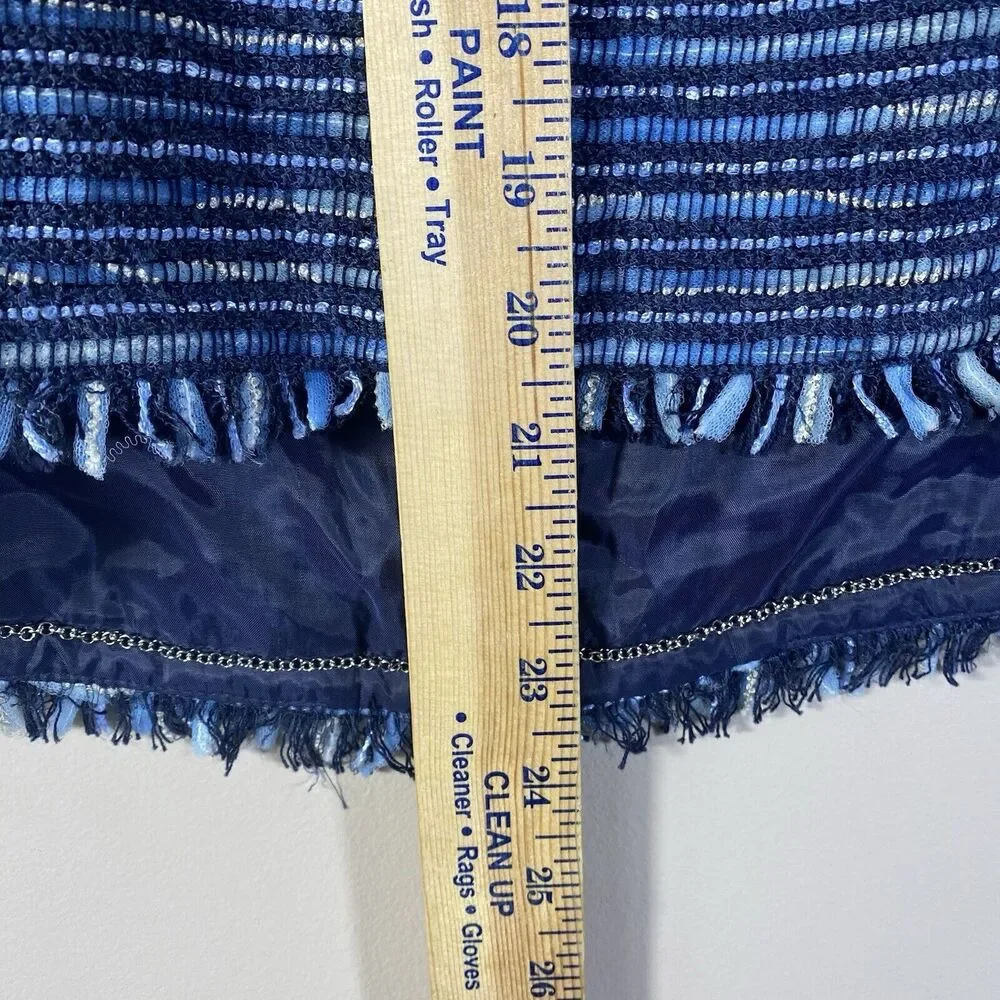 Lafayette 148 Woman’s Size 8 Blue Purple Blazer Cotton Blend Fringed Edges